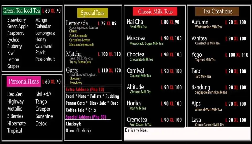 Zentea Menu with Prices