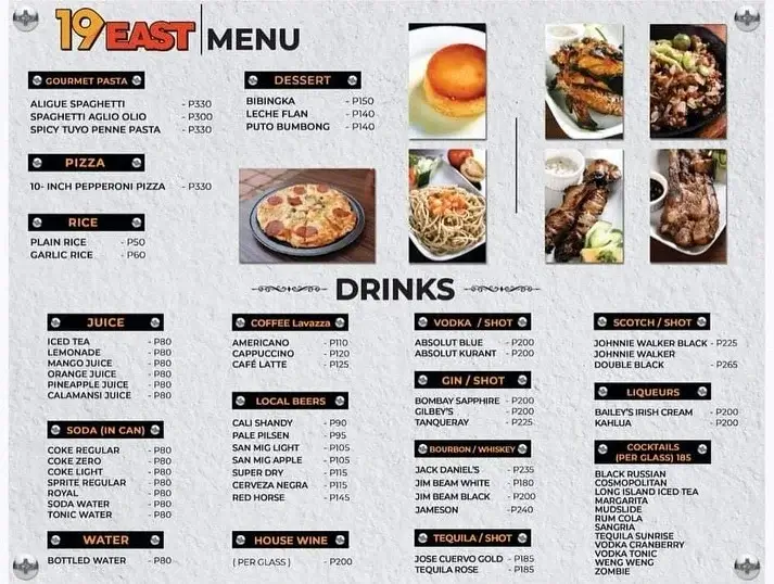 19 East Sandwich, Pizza, Pasta Menu with Prices