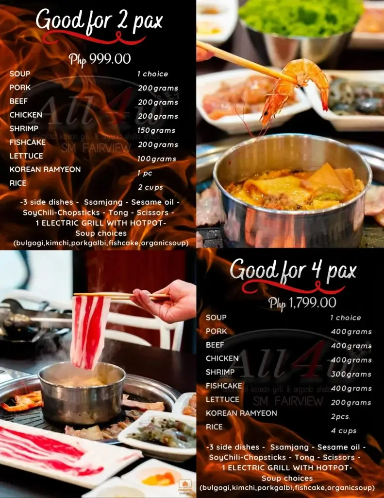 All4u Deal Menu with Prices