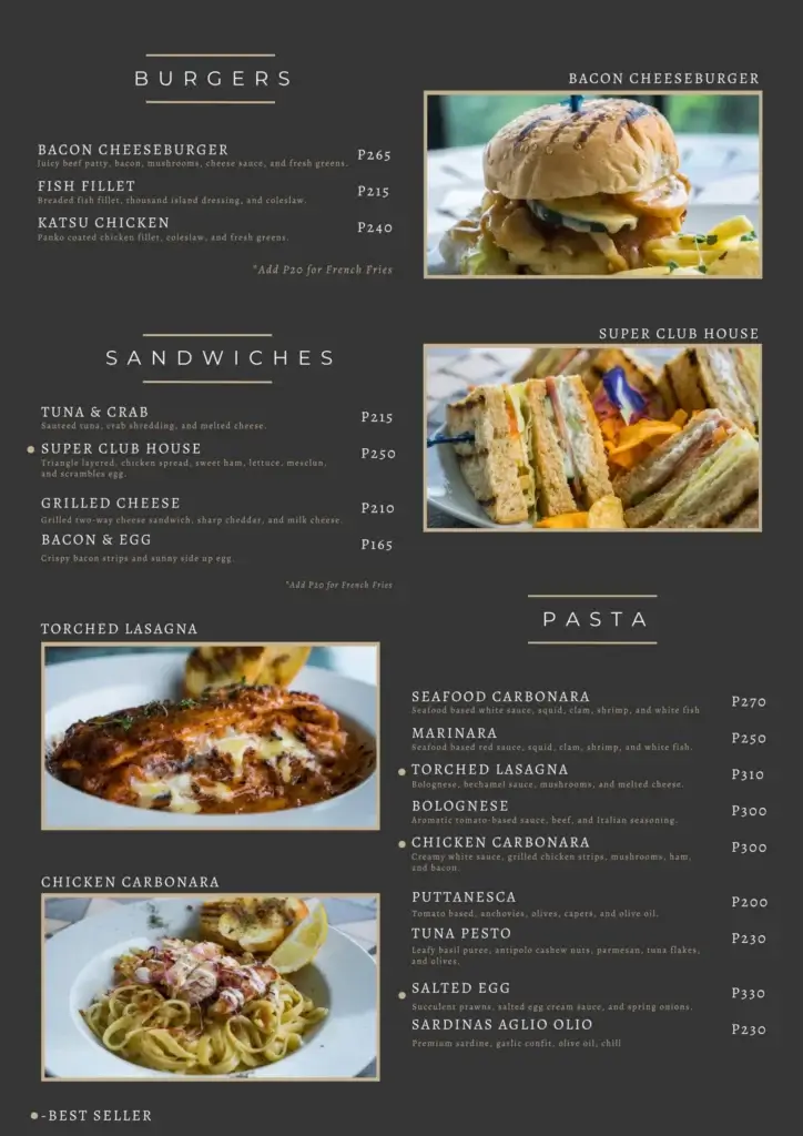 Cafe Cristina Burger sandwiches Menu with Prices