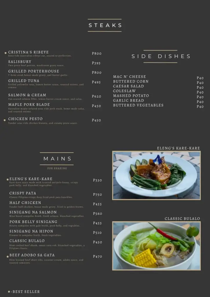 Cafe Cristina Menu with Prices