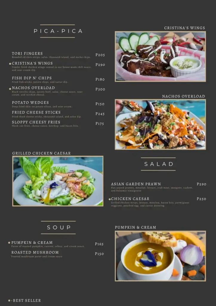 Cafe Cristina Pica Pica Menu with Prices