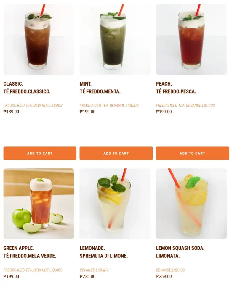 Cibo Bevande Liquids Menu with Prices