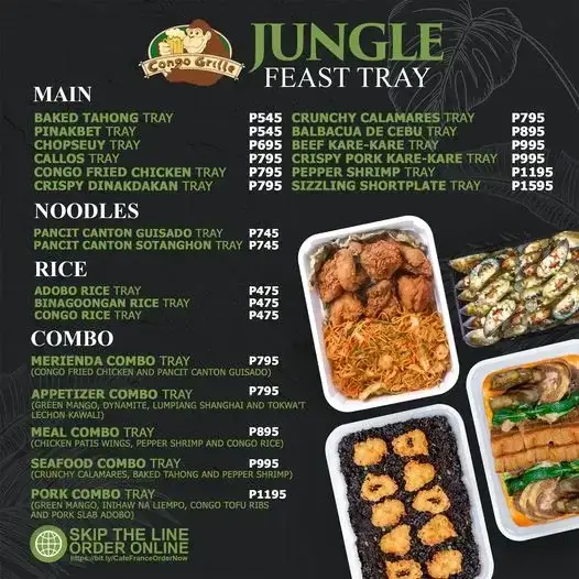 Congo Grille Bilao Fiesta Menu with Prices