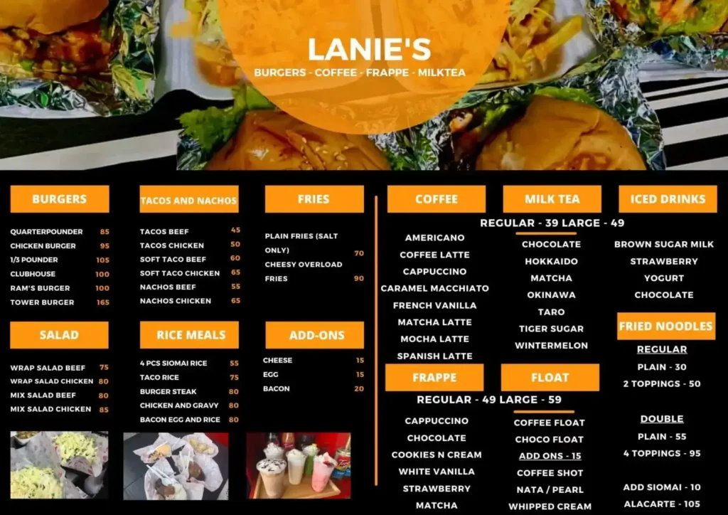 Lanie’s Burger Menu with Prices