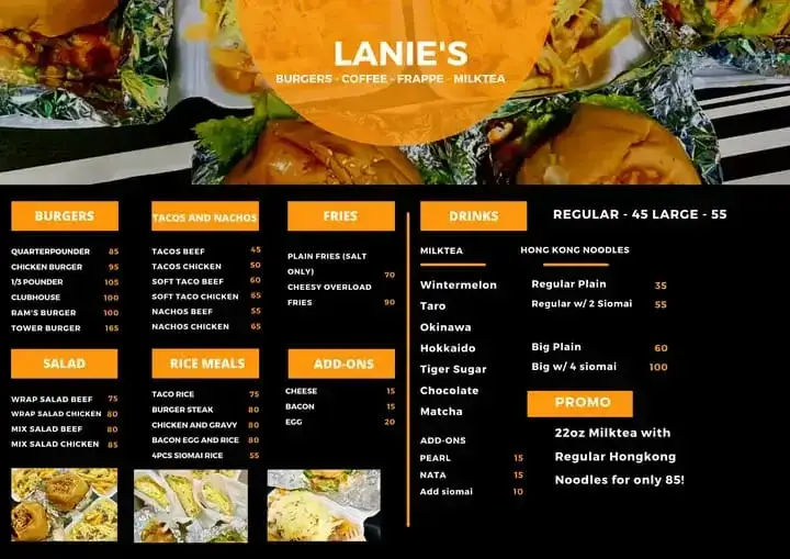 Lanie’s Burger Menu with Prices