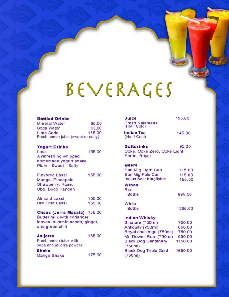New Bombay beaverges Menu with Prices