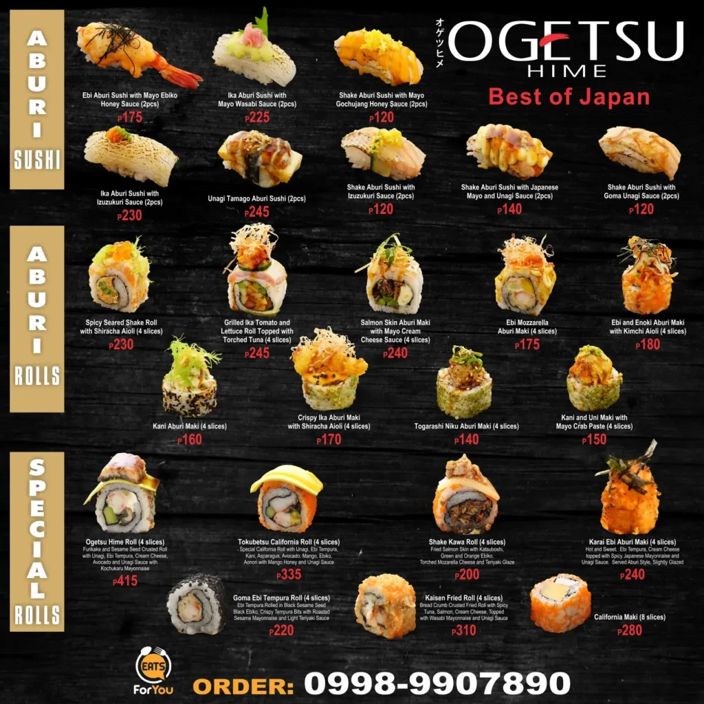 Ogetsu Hime Menu with Prices