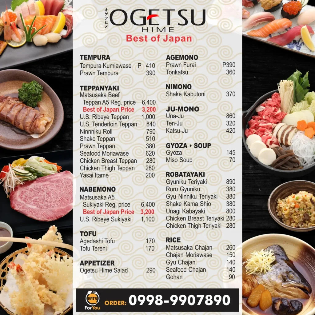 Ogetsu Hime Sushi Menu with Prices