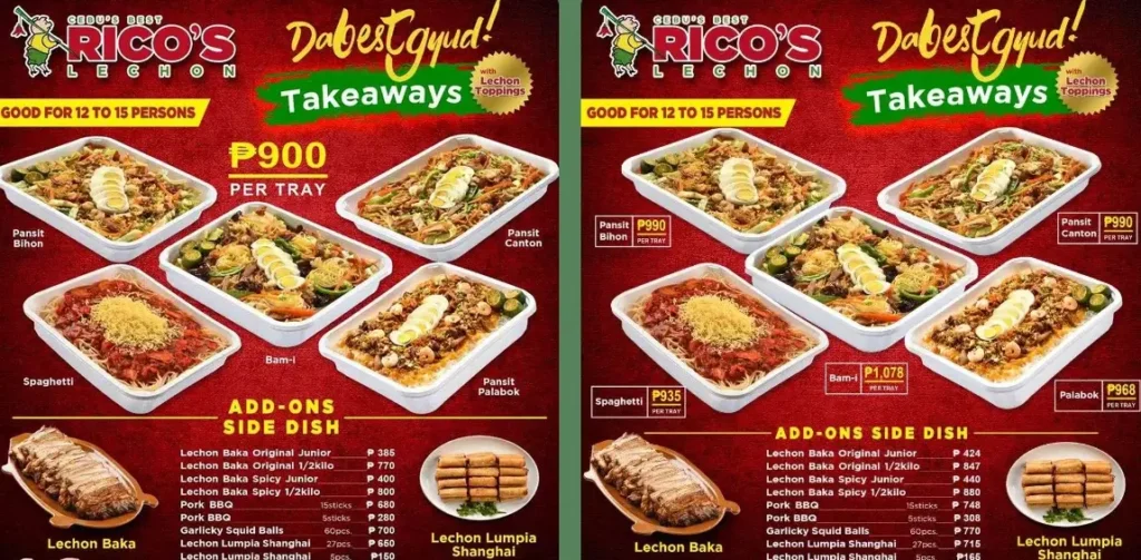 Ricos Lechon Menu with Prices