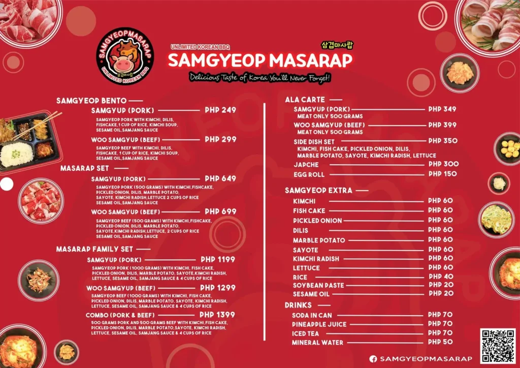 Samgyeopmasarap Menu with Prices
