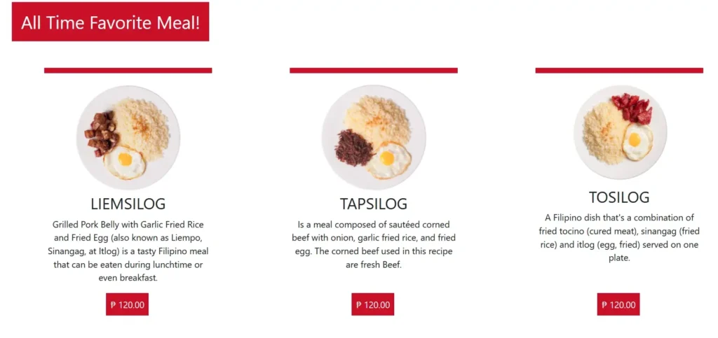 Sinangag Express All Time Favorite Meals Menu with Prices