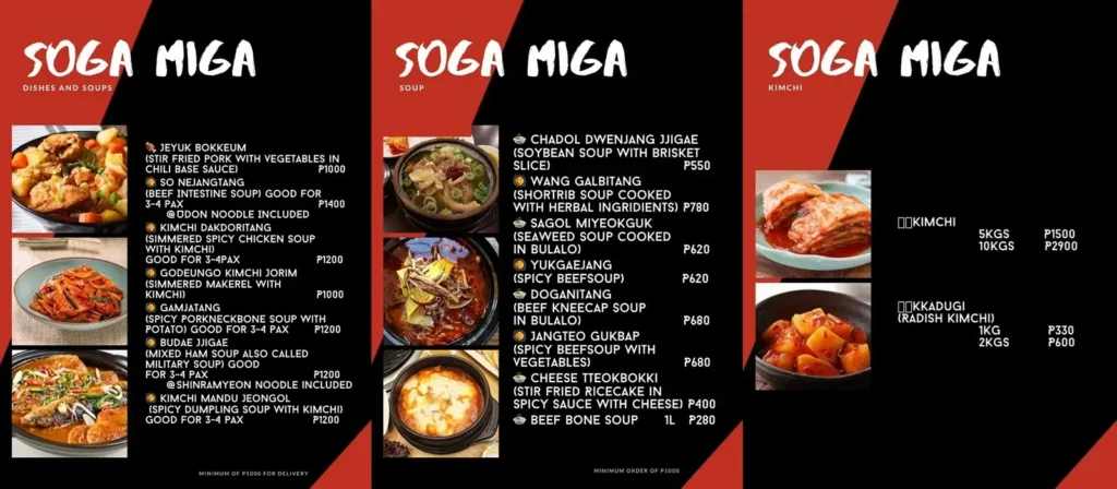 Soga Miga Menu with Prices