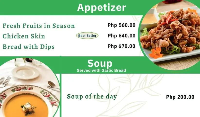 Sonya Garden Appetizer Menu with Prices