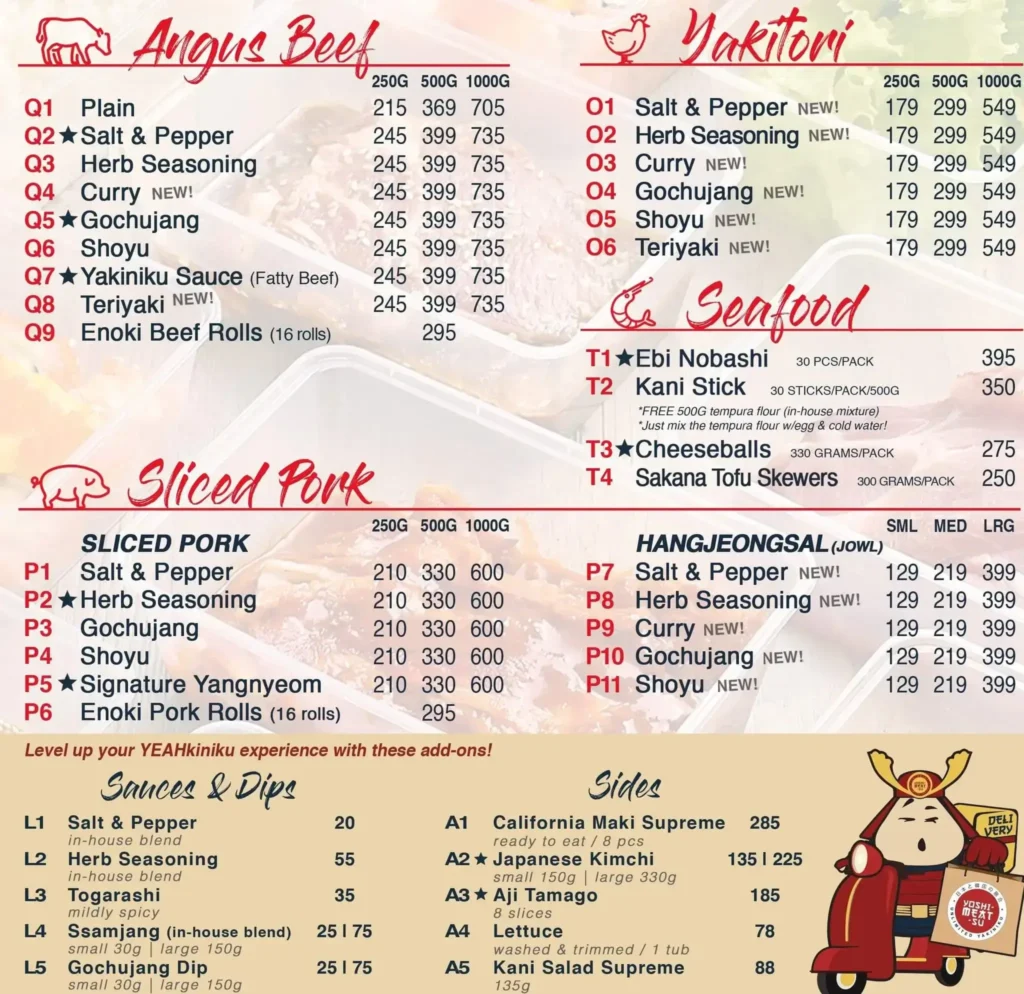 Yoshimeatsu Menu with Prices