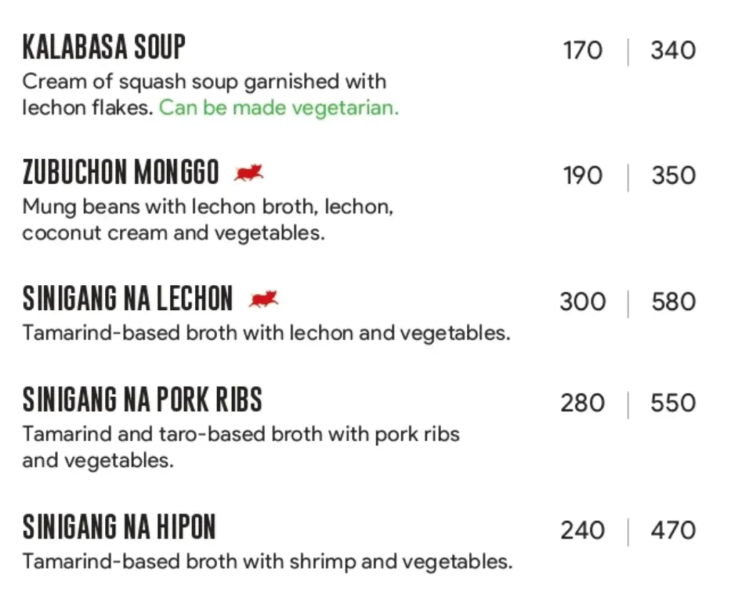 Zubuchon Soup Menu with Prices