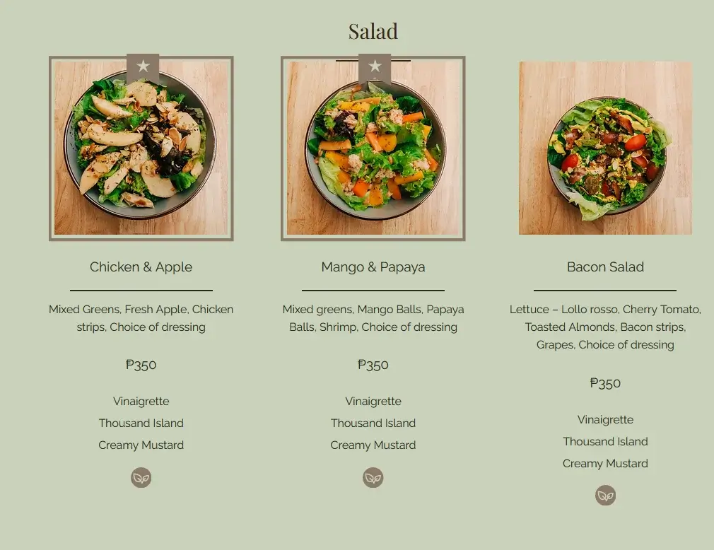 Crepe Central Salad Menu with Prices