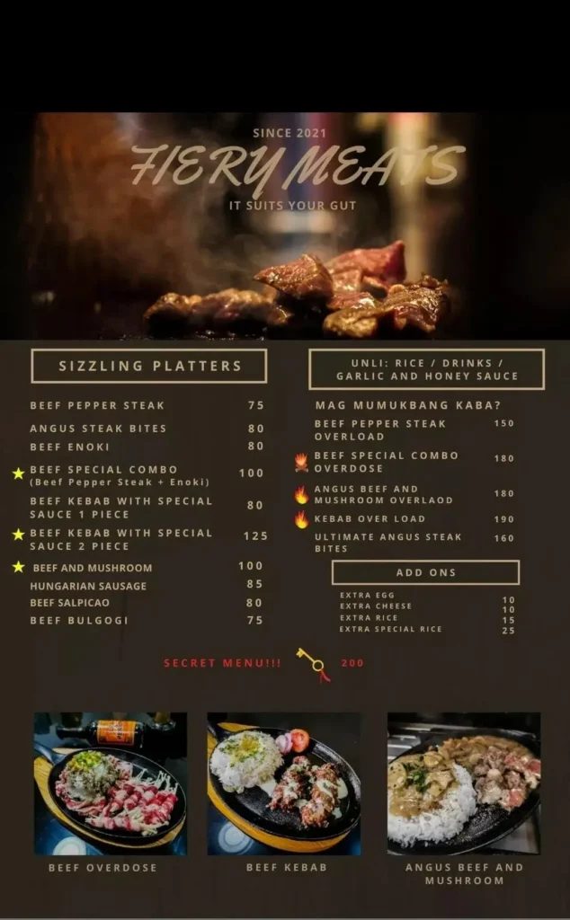 Fiery Meats Menu with Price