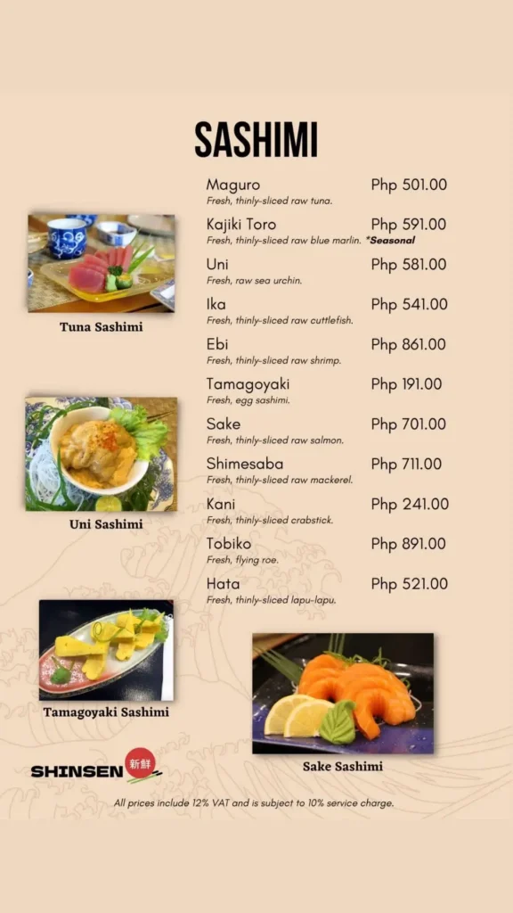 Shinsen Shashmi Menu with Prices