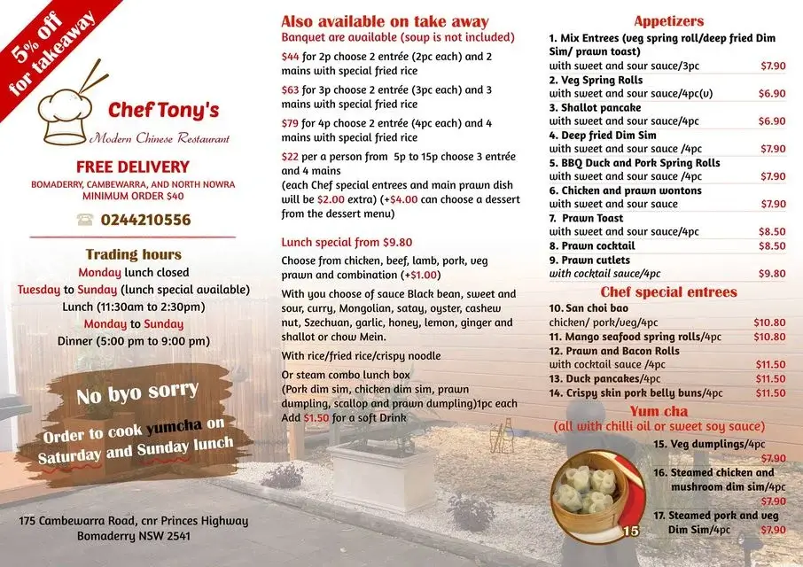 Chef Tony's Philippines Menu Prices