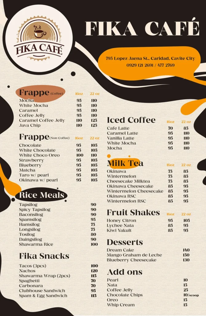 Fiika Cafe Menu Prices