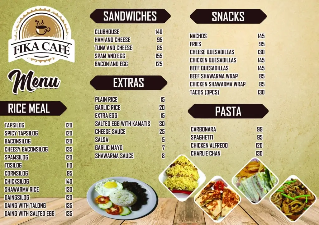 Fiika Cafe Snacks Pasta Menu with Prices