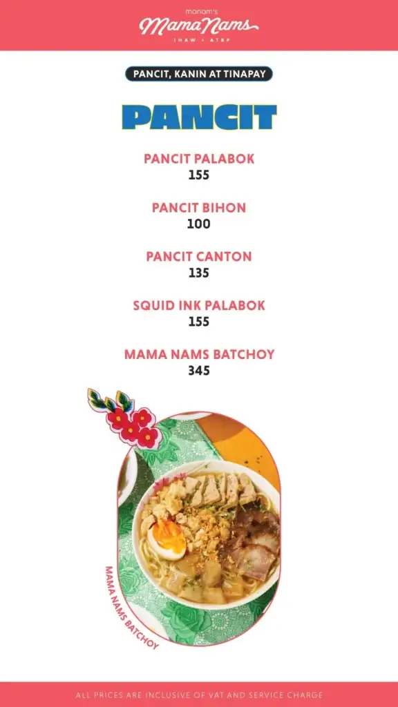 Mama Nams Pancit Menu with Prices