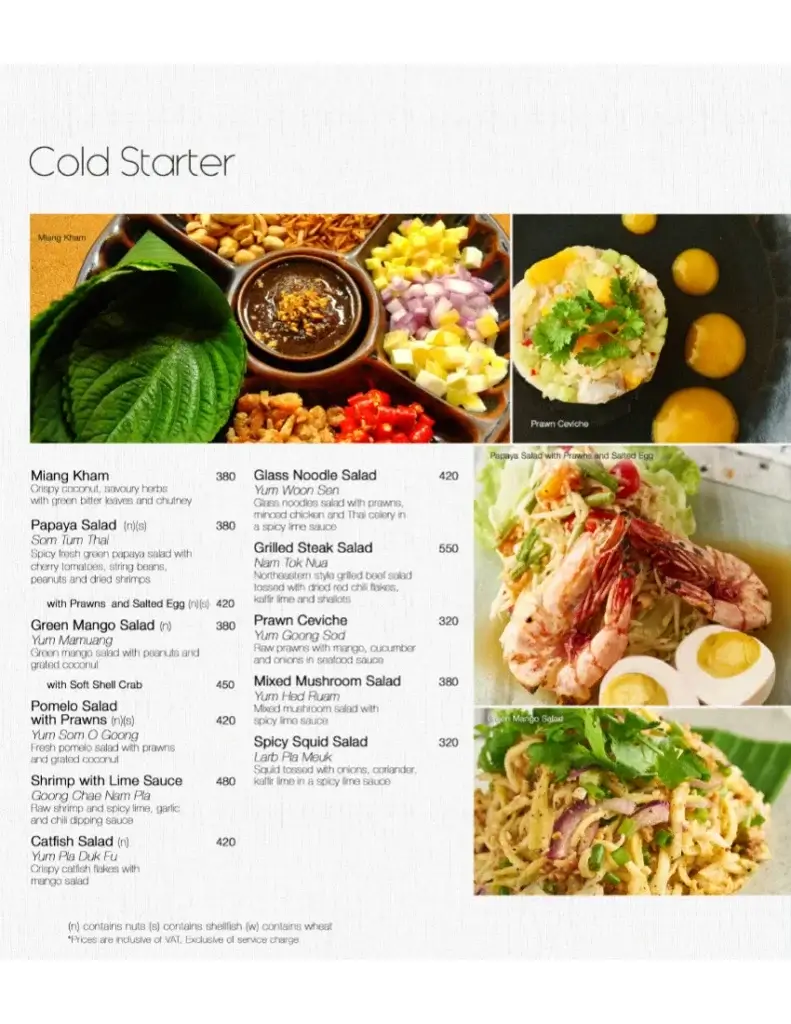 Mango Tree Cafe Starter Menu with Prices