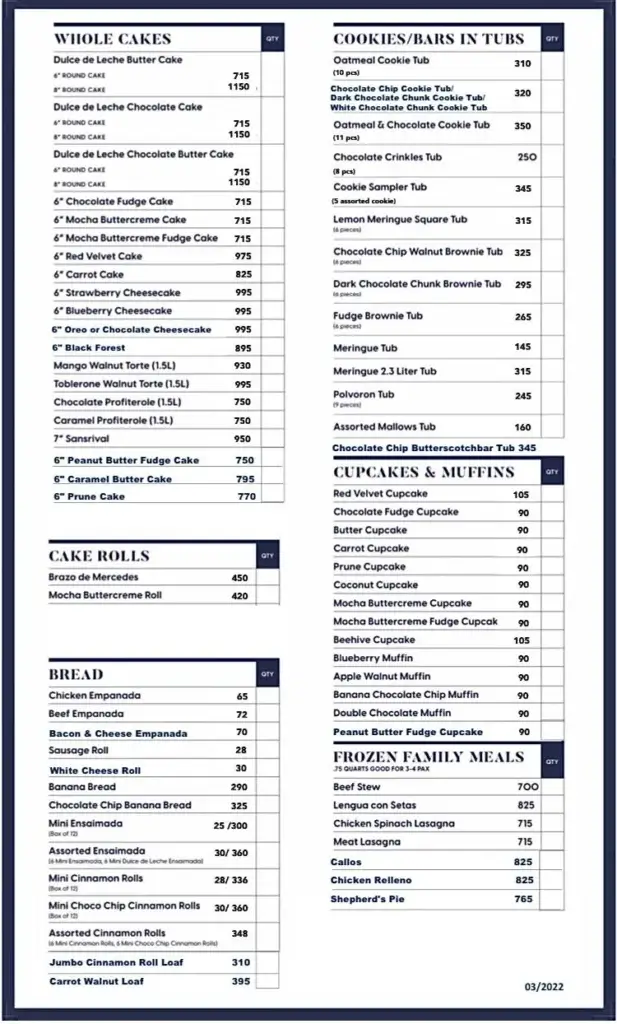 Mom and Tinas Bakery Cafe Menu with Prices