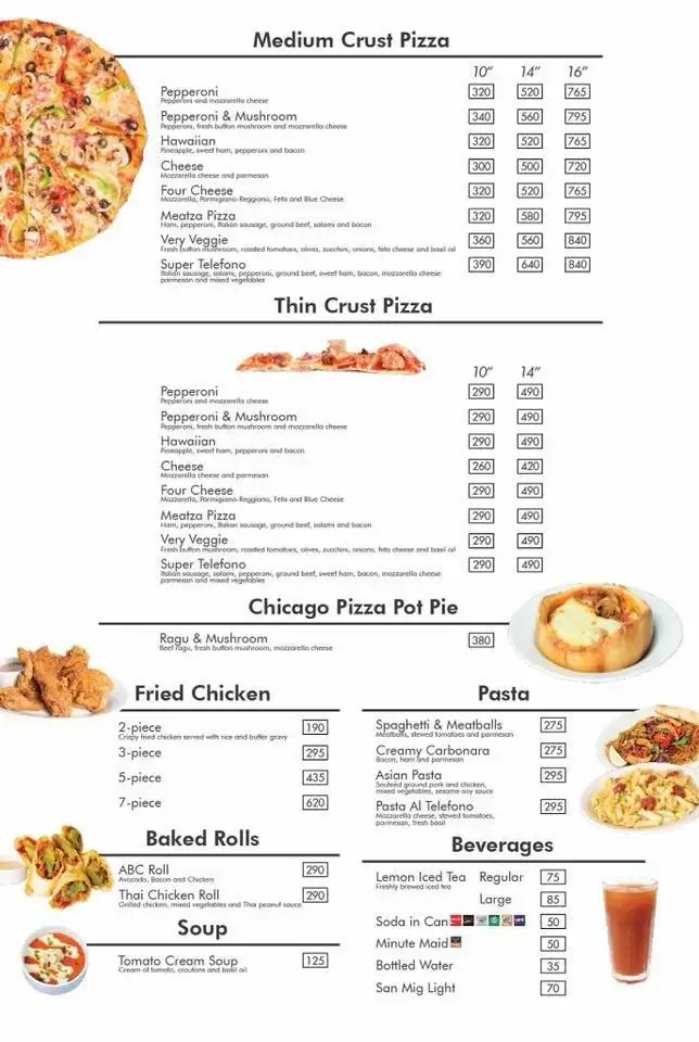 Pizza Telefono Menu with Prices