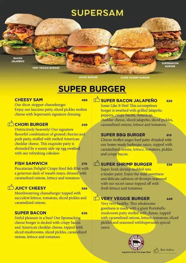 Supersam Super Burger Menu with Prices