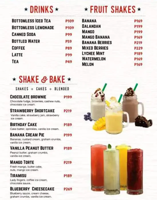 Tender Bob's Beverages Menu with Prices