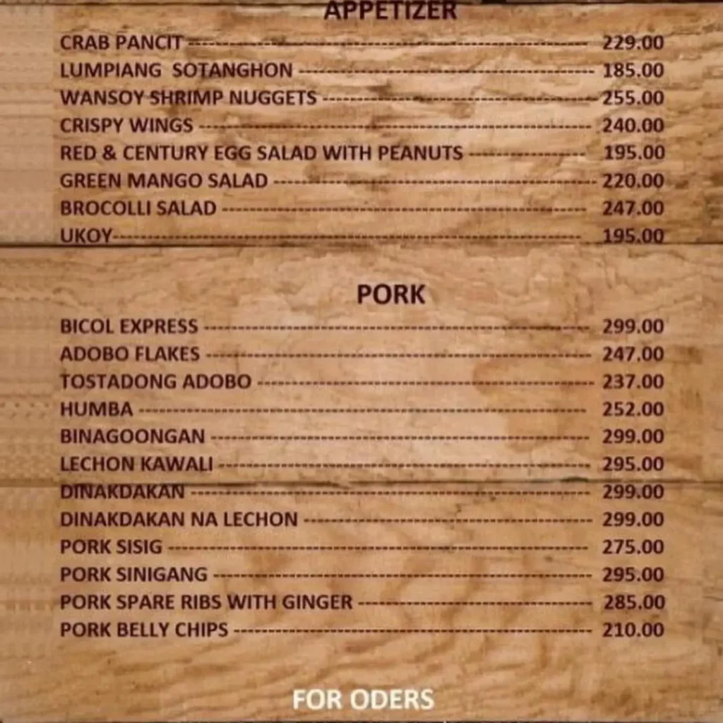 Wooden Spoon Pork Menu with Prices