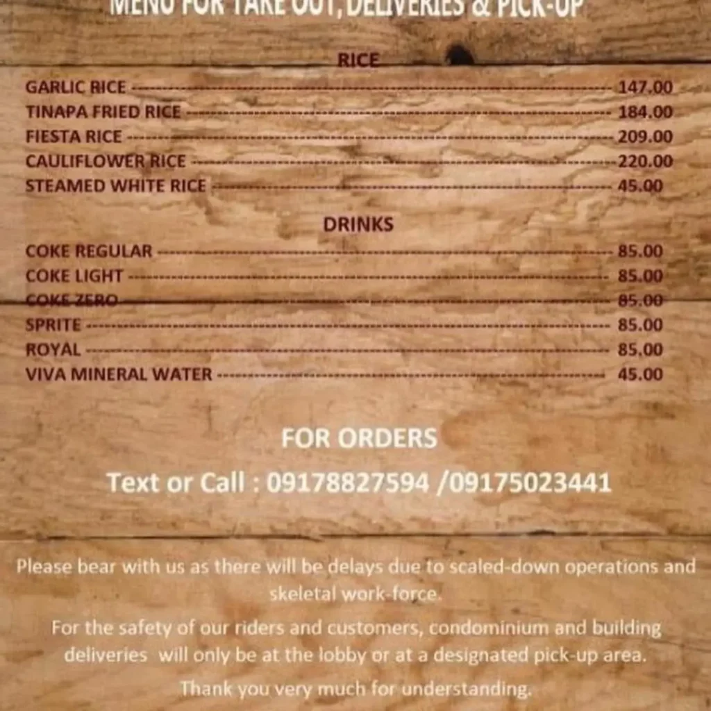 Wooden Spoon Rice Menu with Prices