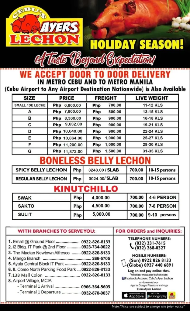 Ayers Lechon Menu Prices